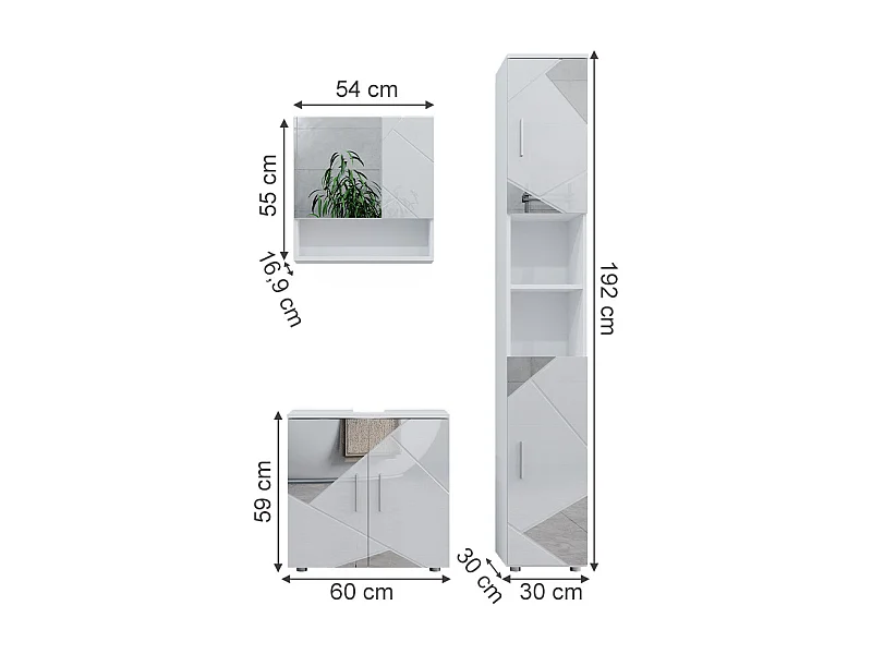 Conjunto de muebles de baño blanco alto brillo con inserciones 80x41x58.6 irma