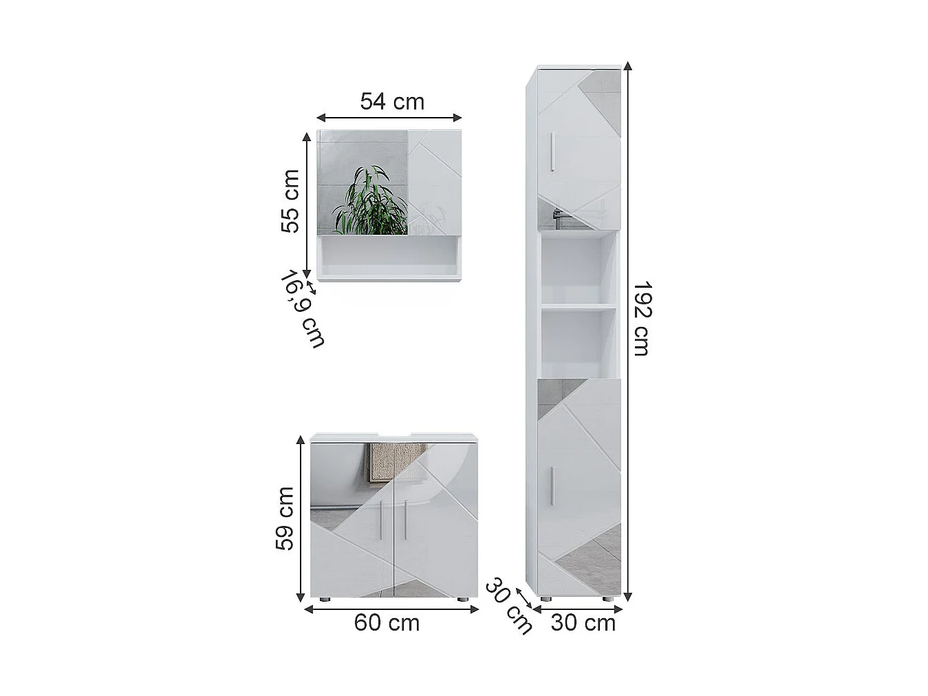 Meubles bain blanc brillant avec inserts 80x41x58.6 irma