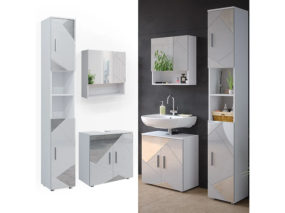 Meubles bain blanc brillant avec inserts 80x41x58.6 irma