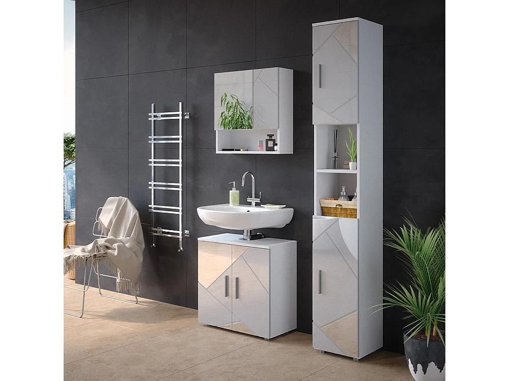 Meubles bain blanc brillant avec inserts 80x41x58.6 irma