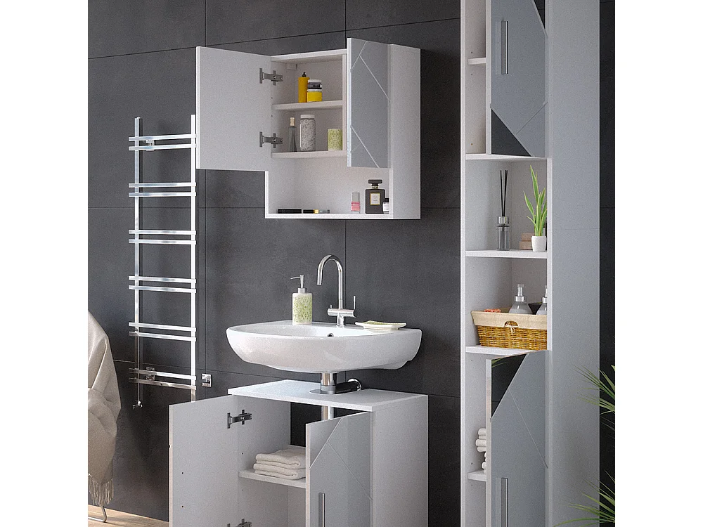 Meubles bain blanc brillant avec inserts 80x41x58.6 irma