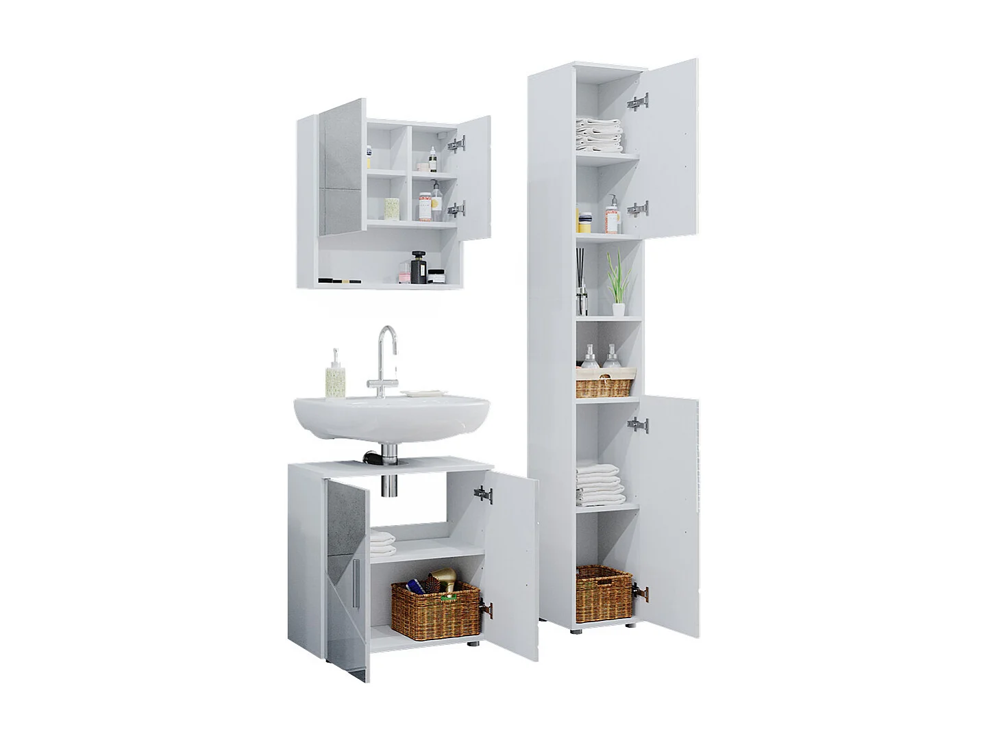 Meubles bain blanc brillant avec inserts 80x41x58.6 irma