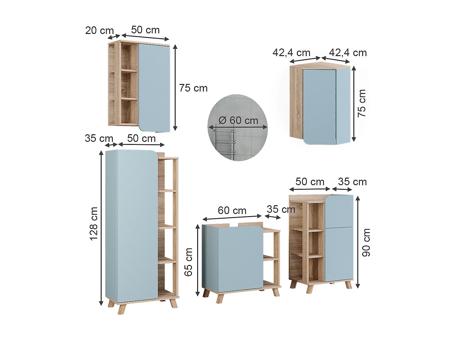 Meubles bain sonoma/bleu 60x35x65 karen