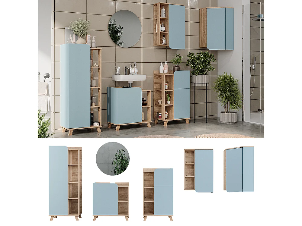 Badeværelsesmøbler sæt sonoma/blå 60x35x65 karen