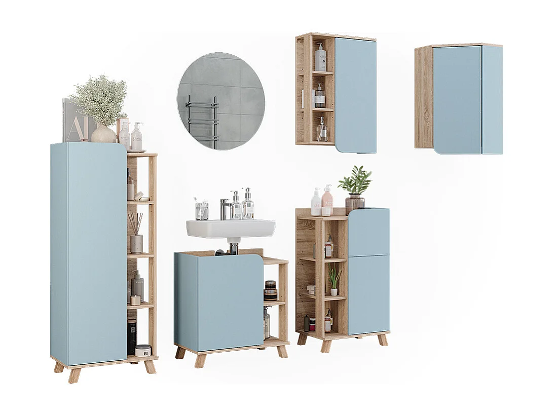 Badeværelsesmøbler sæt sonoma/blå 60x35x65 karen