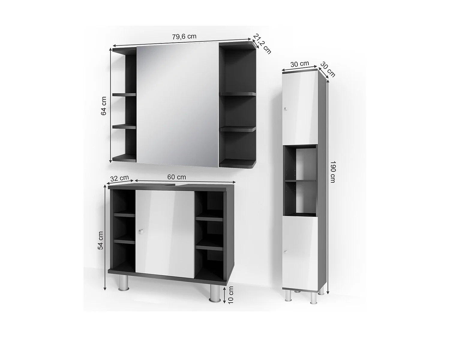 Set mobili bagno antracite 60x32x54 fynn