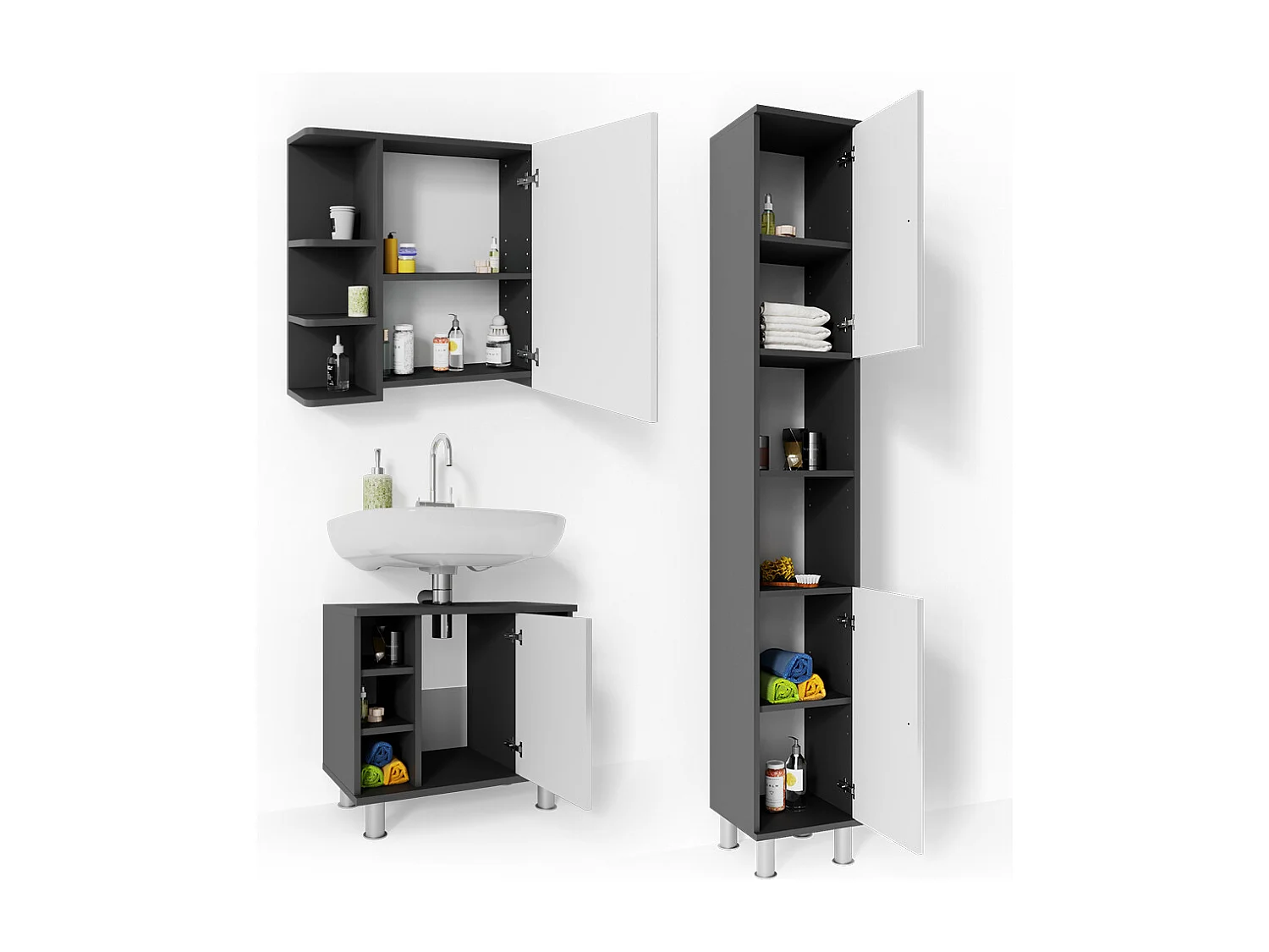 Set mobili bagno antracite 60x32x54 fynn