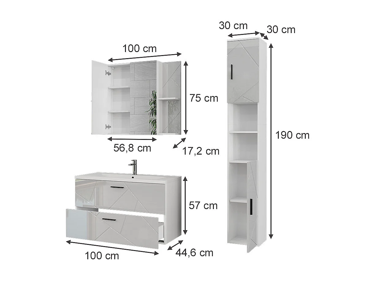 Set di mobili da bagno bianco/bianco lucido 100x44.6x57 irma