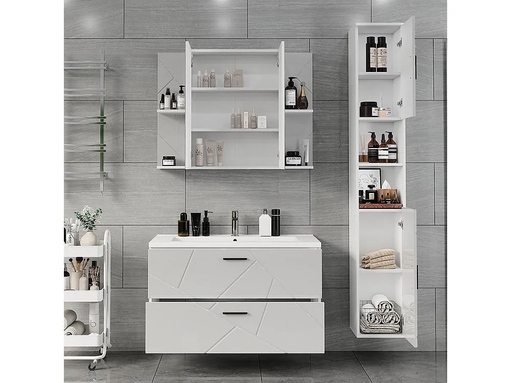 Ensemble de meubles de salle de bains blanc/blanc brillant 100x44.6x57 irma