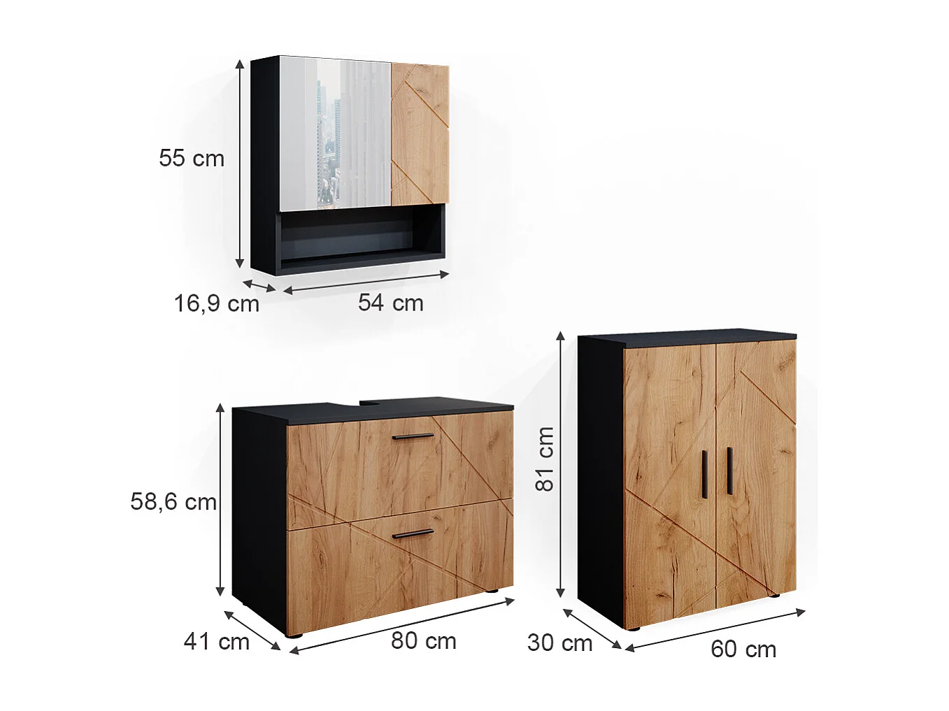 Meubles bain chêne doré/anthracite 80x41x58 irma