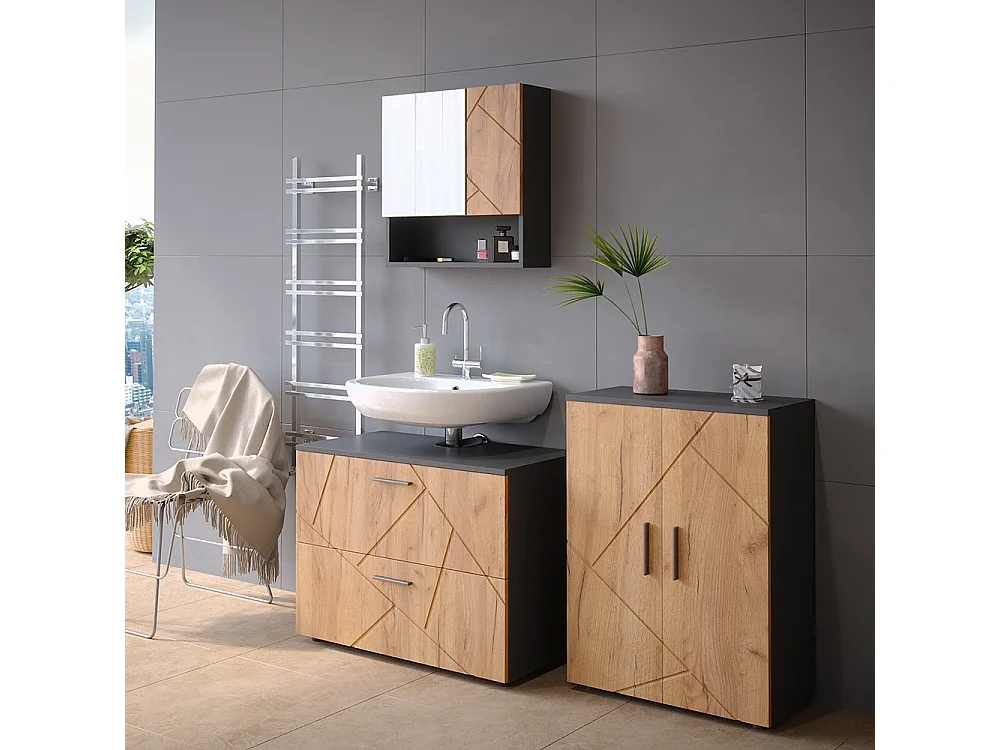 Meubles bain chêne doré/anthracite 80x41x58 irma