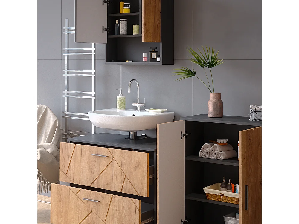 Meubles bain chêne doré/anthracite 80x41x58 irma