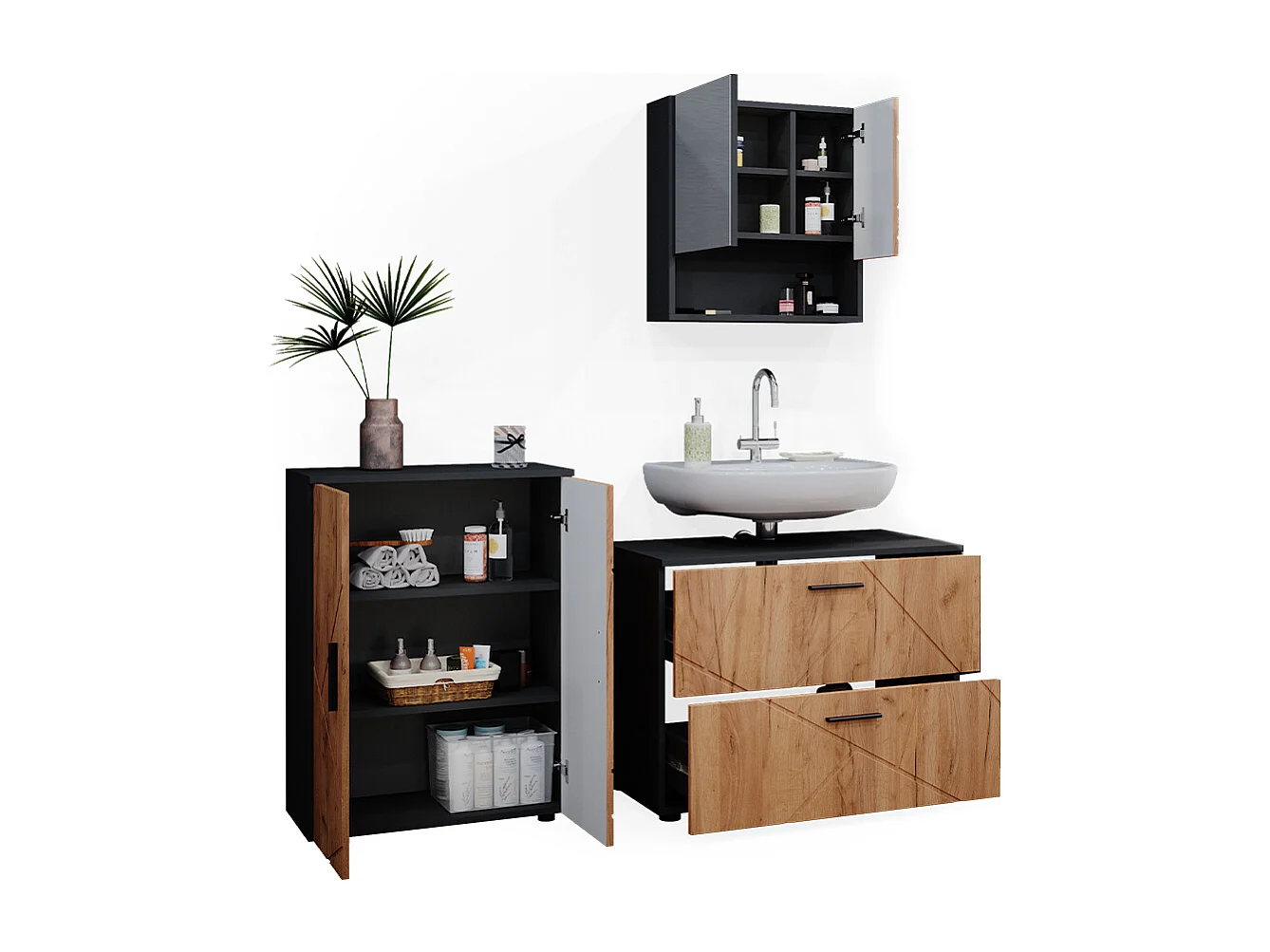 Meubles bain chêne doré/anthracite 80x41x58 irma