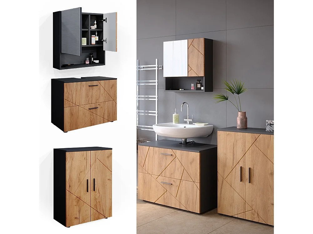 Meubles bain chêne doré/anthracite 80x41x58 irma