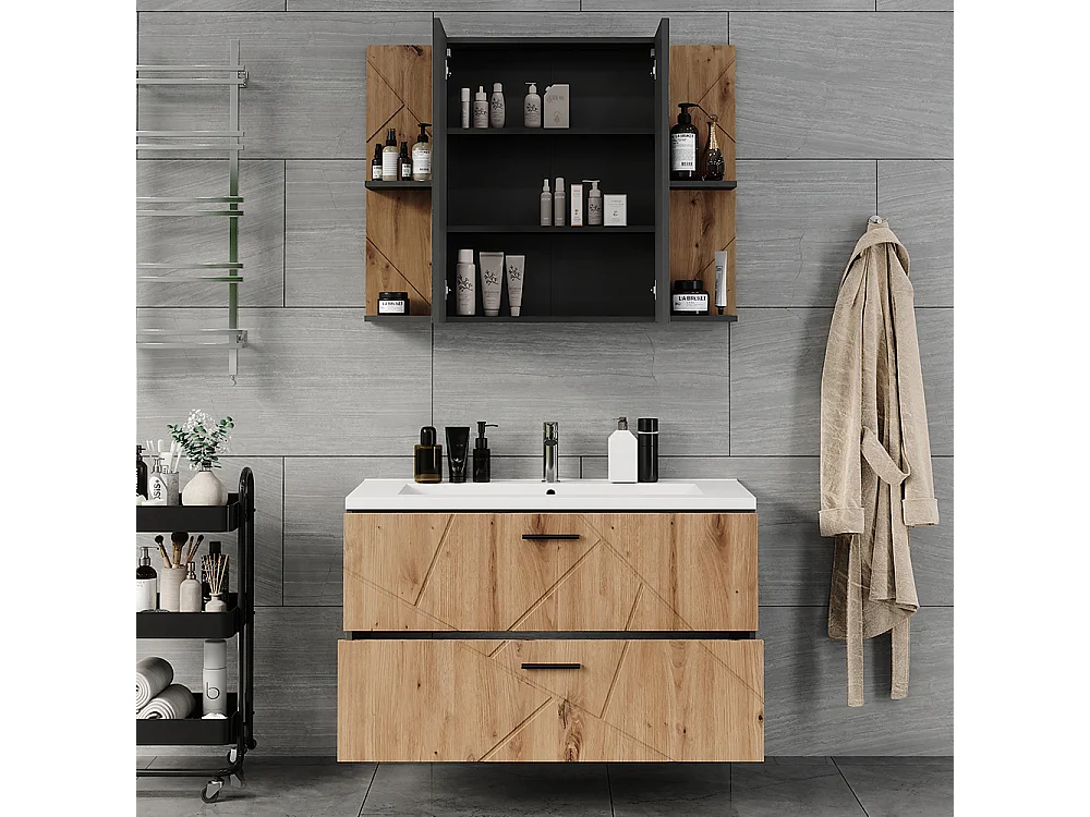 Ensemble de meubles de salle de bains anthracite/artisan 100x44.6x57 irma