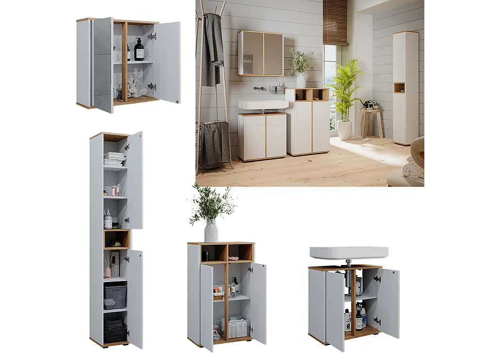 Ensemble meubles bain blanc/artisan 60x30x62 didi