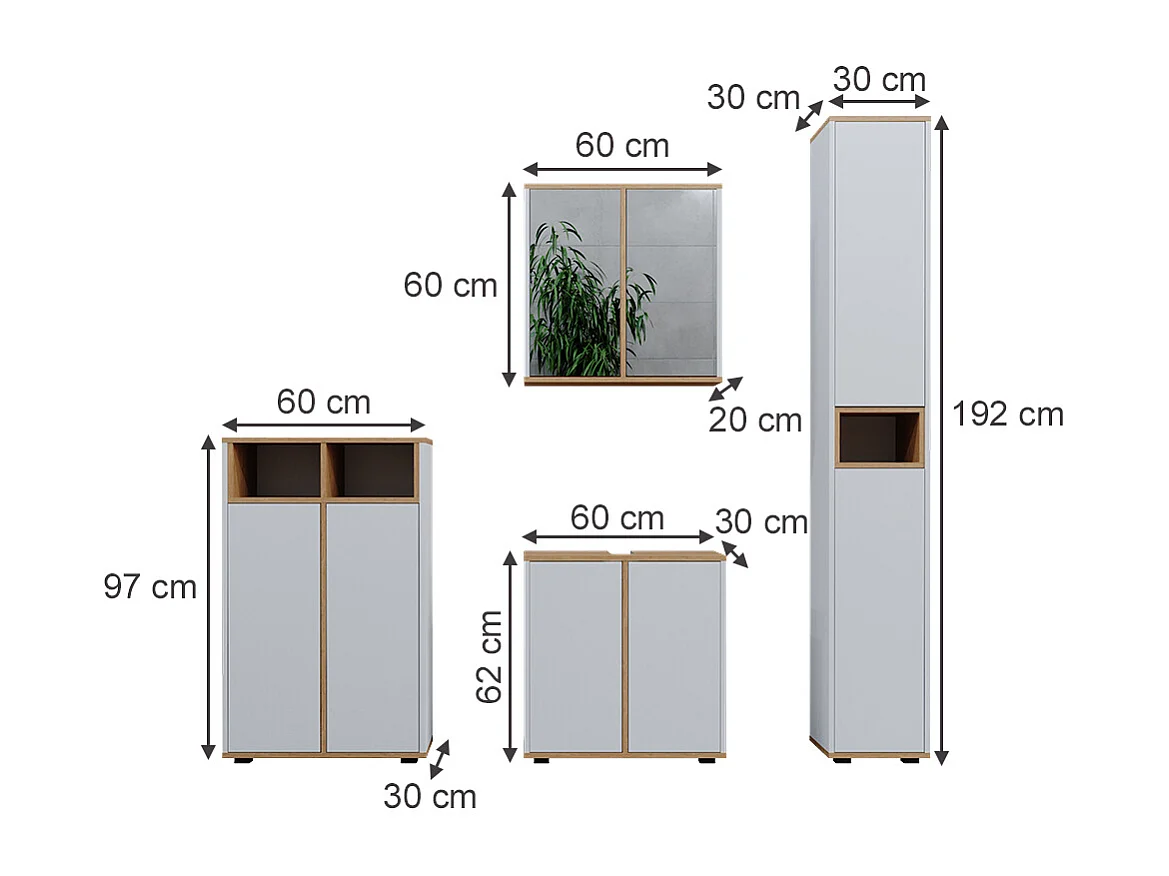 Ensemble meubles bain blanc/artisan 60x30x62 didi