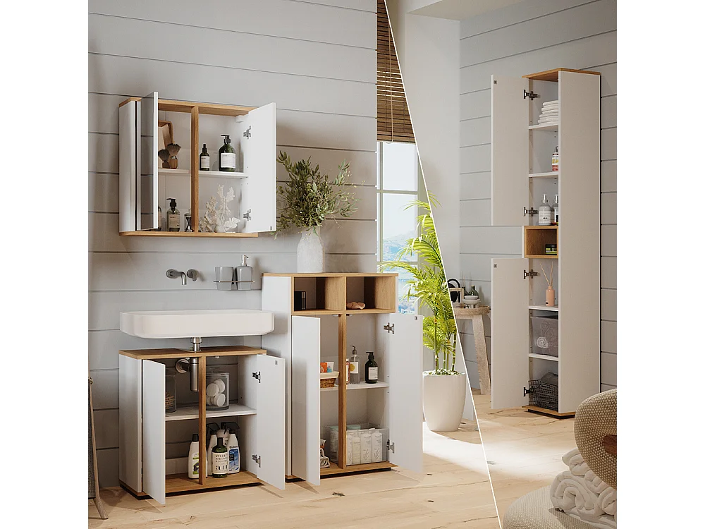 Ensemble meubles bain blanc/artisan 60x30x62 didi