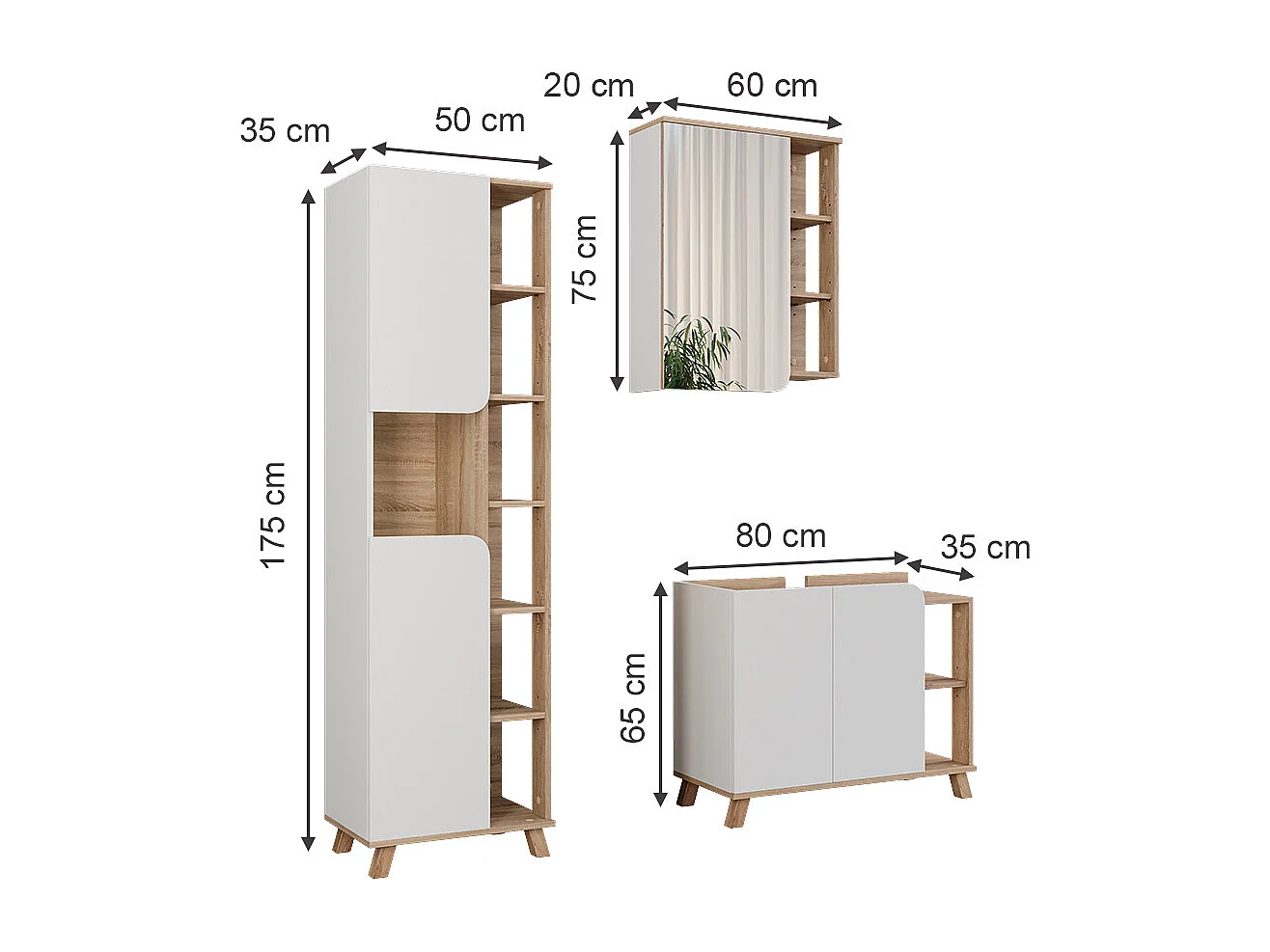 Badmöbel-Set sonoma/weiß 80x35x65 karen