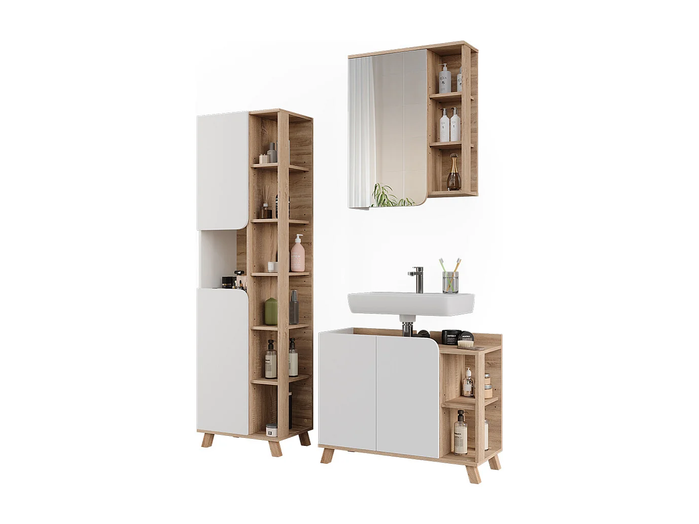 Badmöbel-Set sonoma/weiß 80x35x65 karen