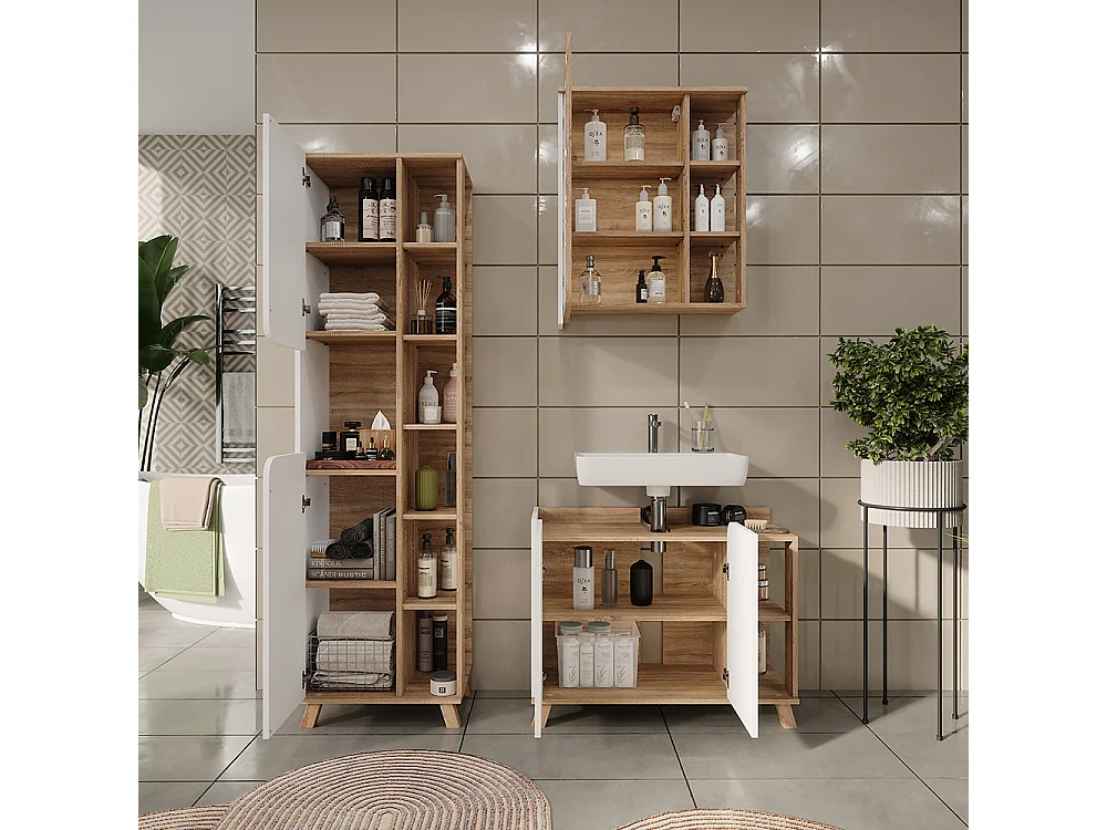 Badmöbel-Set sonoma/weiß 80x35x65 karen