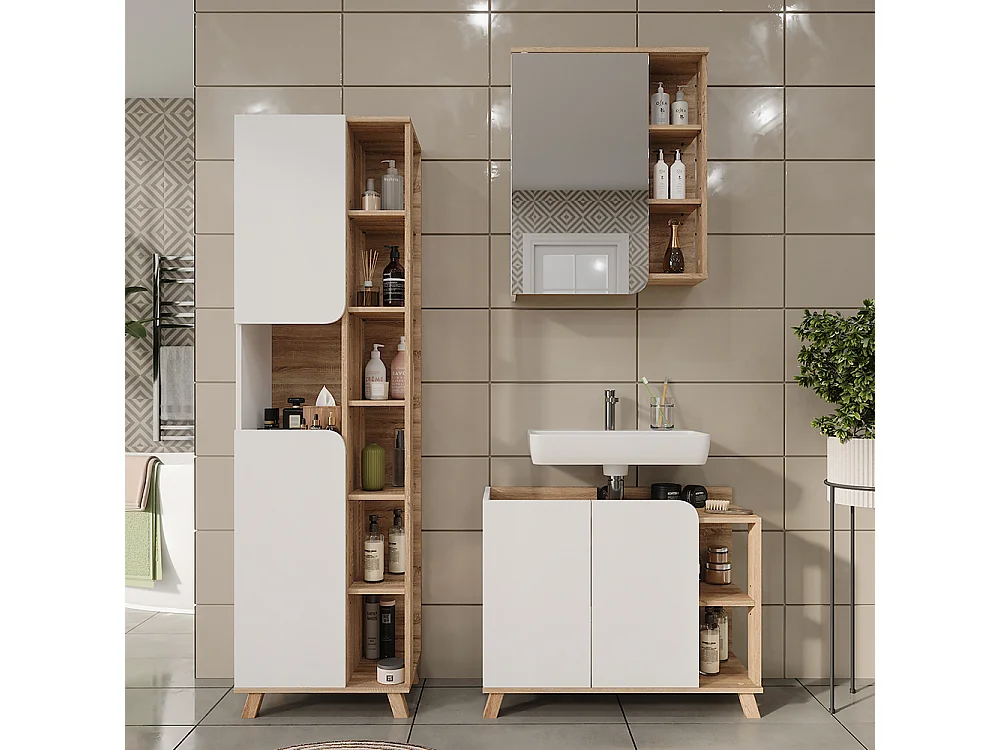 Badmöbel-Set sonoma/weiß 80x35x65 karen
