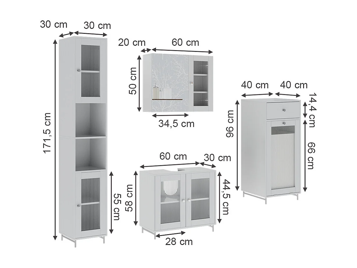 Set di mobili da bagno bianco 60x30x58 malte