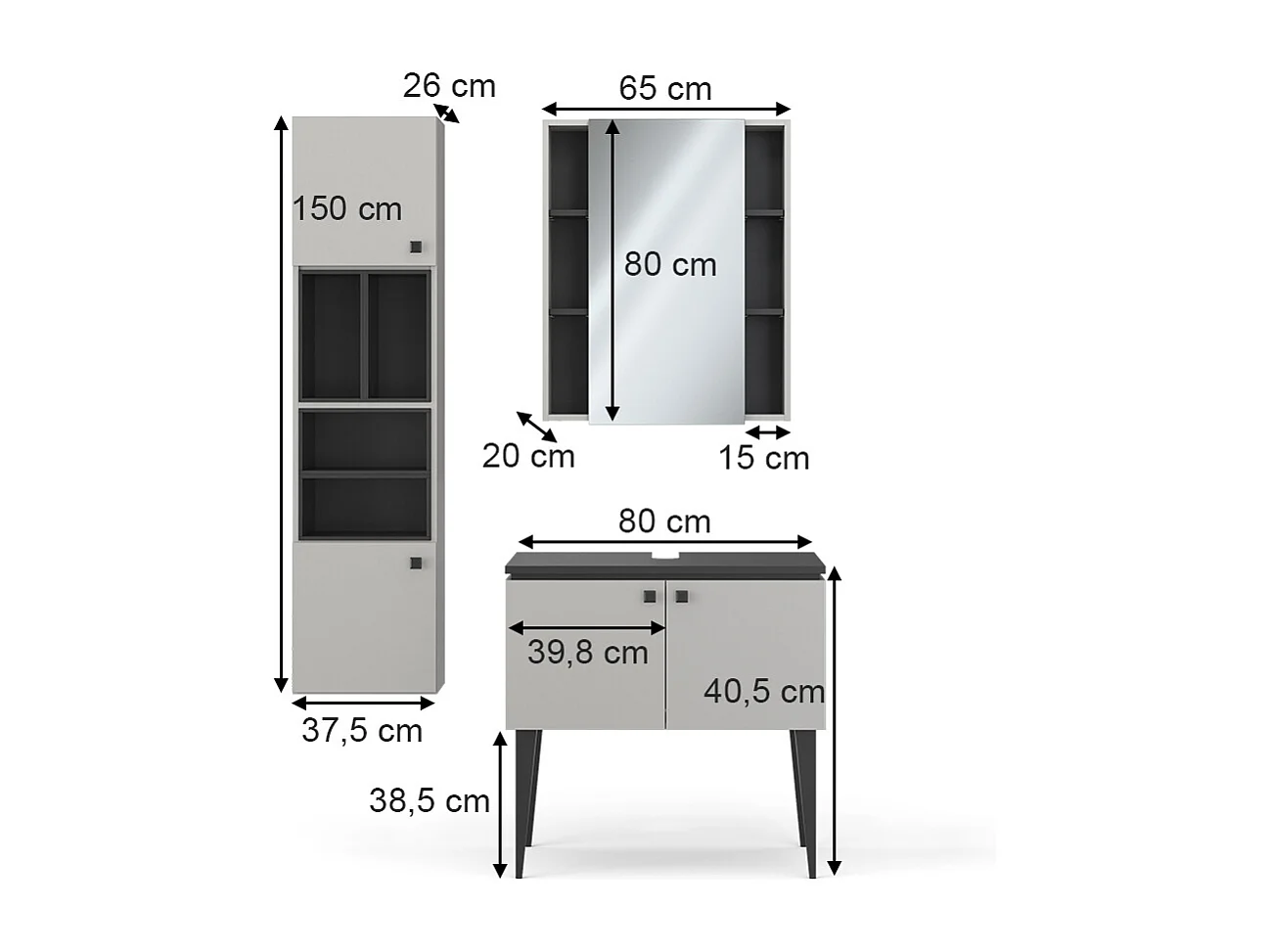 Conjunto de muebles de baño gris 80x50x79 gerta