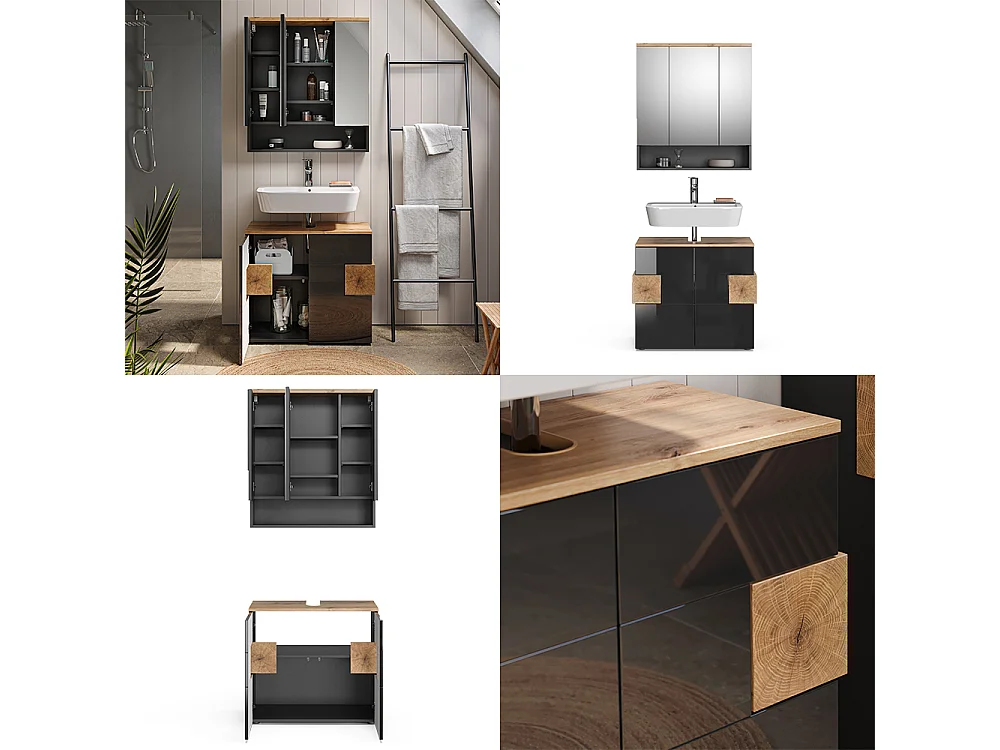 Set mobili bagno antracite 73x37x64 eden