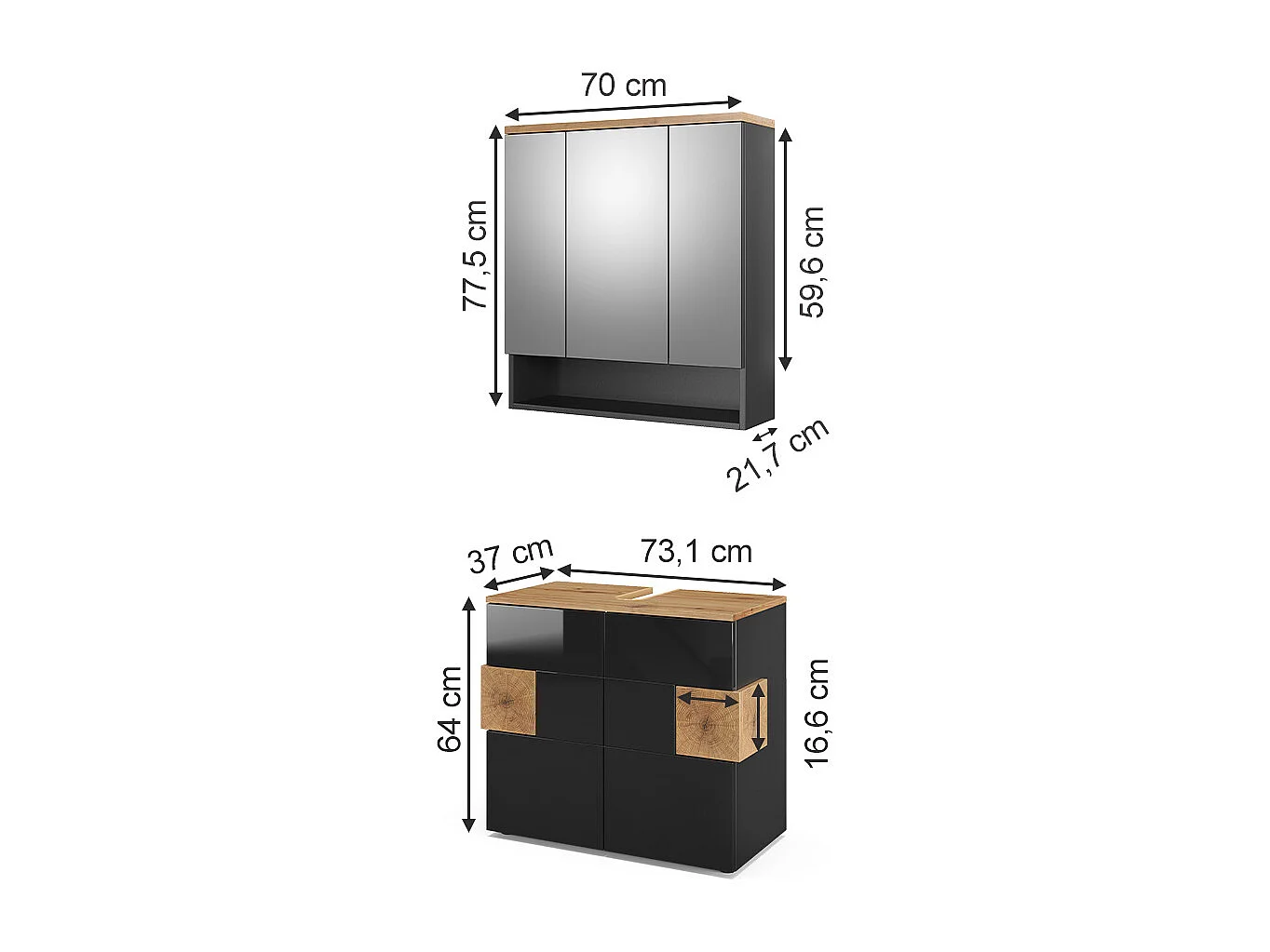 Conjunto de móveis de casa de banho antracite 73x37x64 eden
