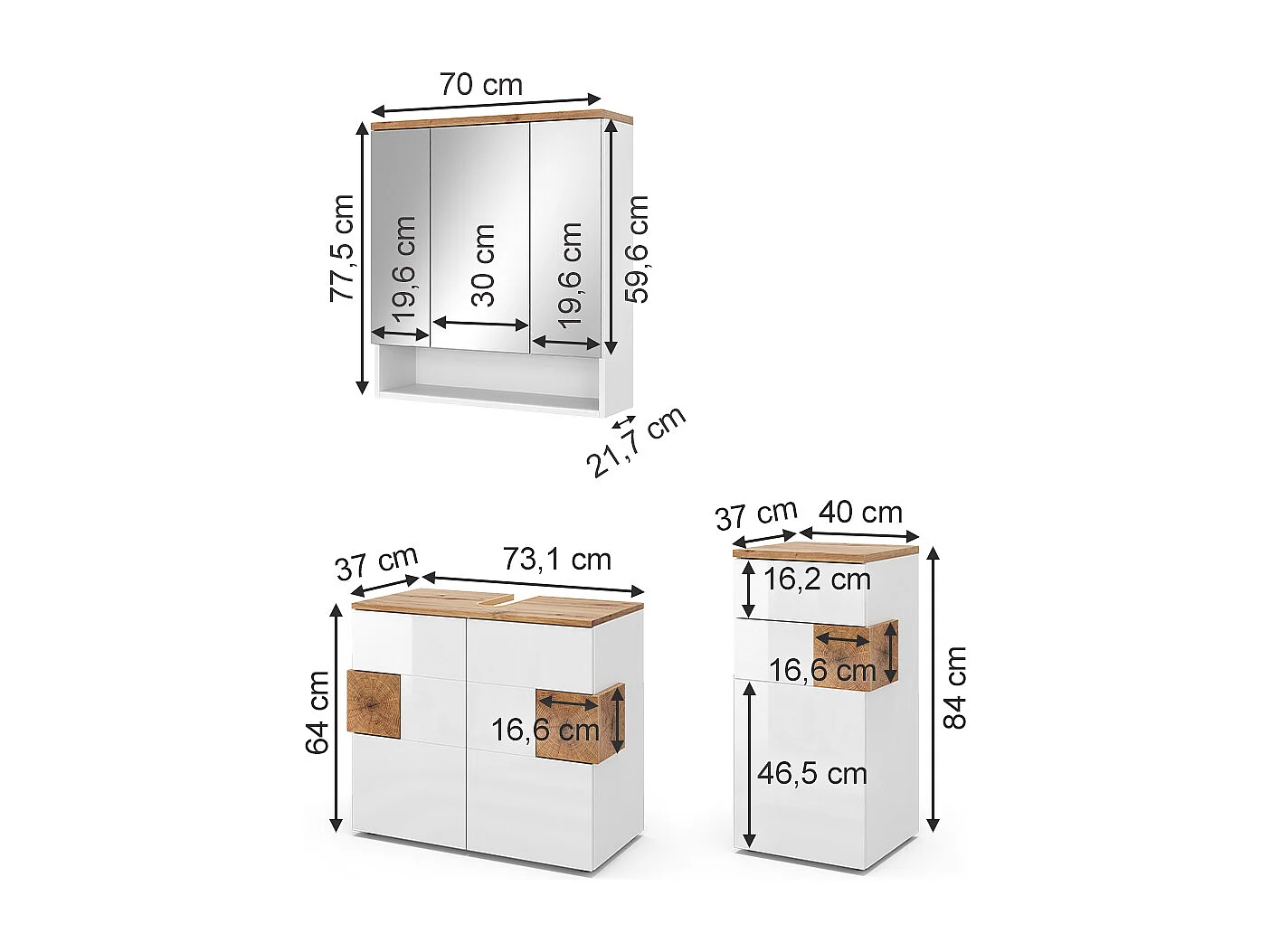 Meubles bain blanc 73x37x64 eden
