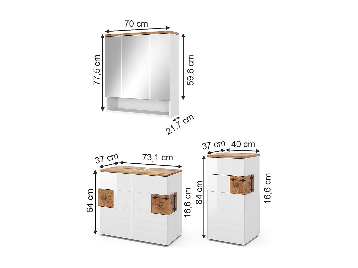 Meubles bain blanc 73x37x64 eden