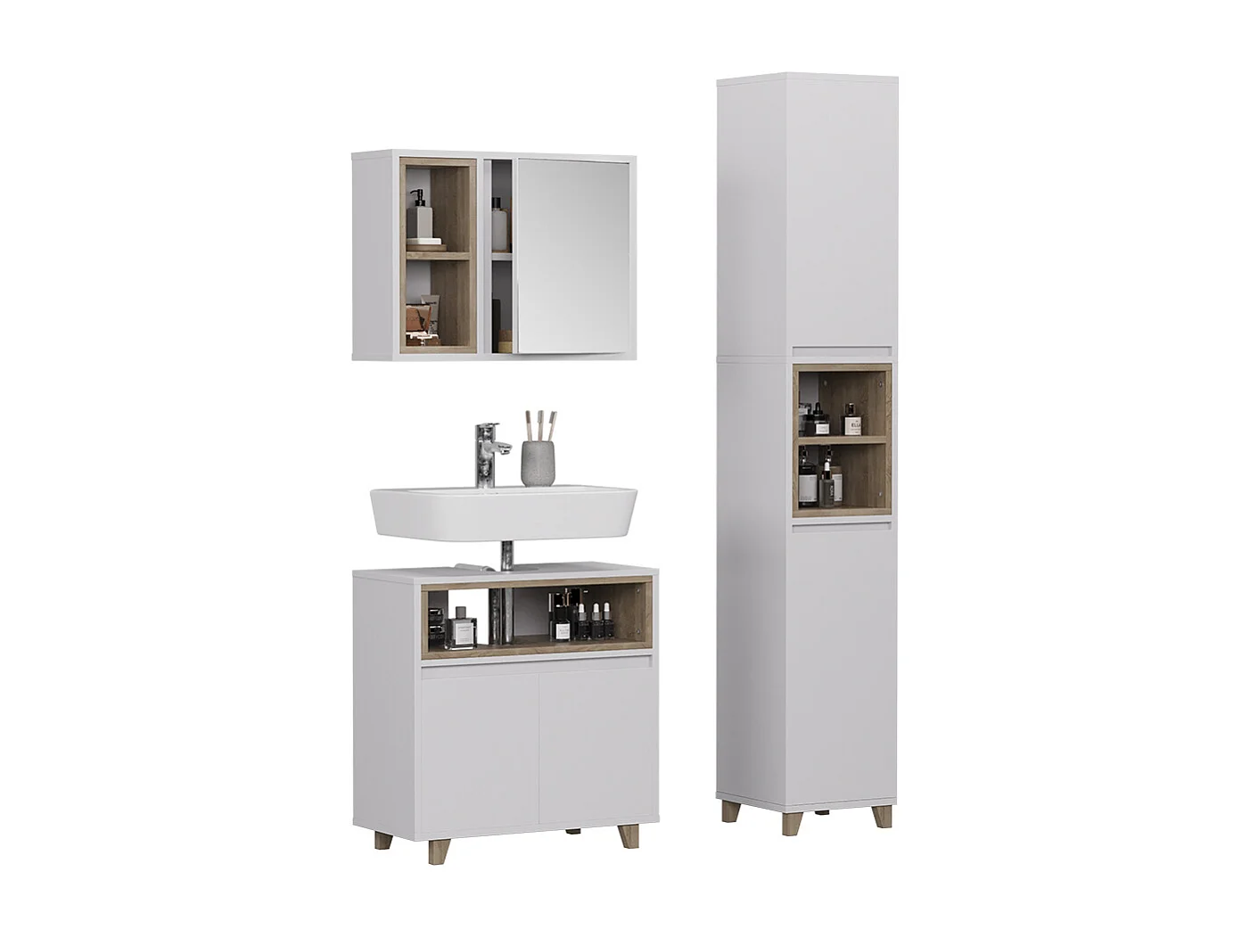 Meubles bain blanc/chêne 60x30x61 elnor