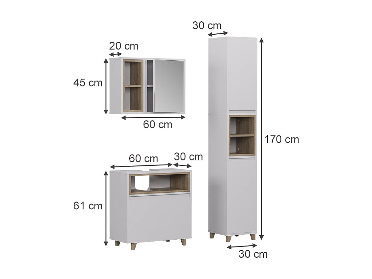 Meubles bain blanc/chêne 60x30x61 elnor