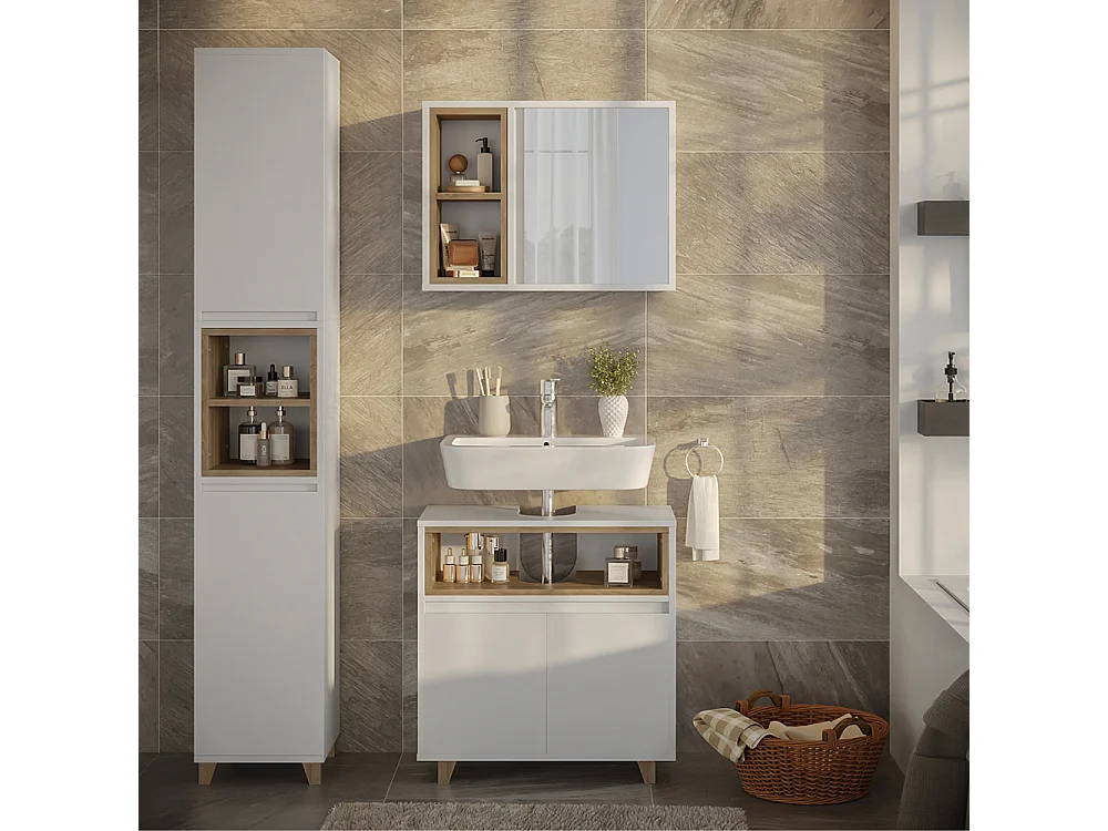 Meubles bain blanc/chêne 60x30x61 elnor