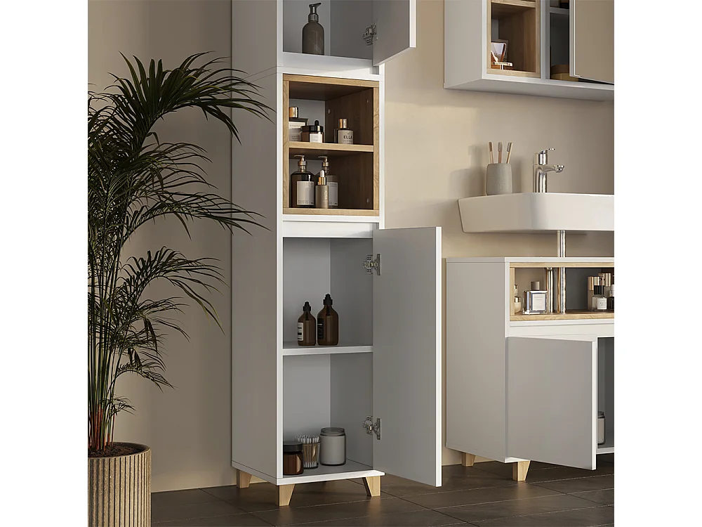 Meubles bain blanc/chêne 60x30x61 elnor