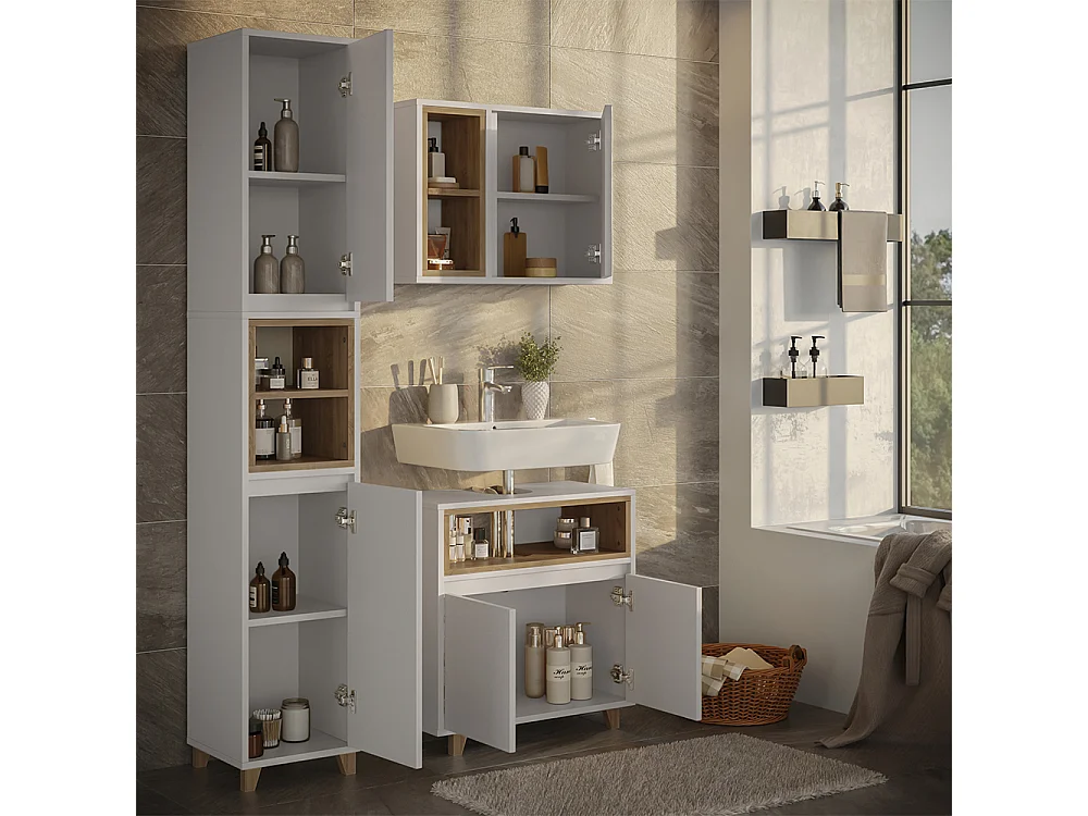 Meubles bain blanc/chêne 60x30x61 elnor