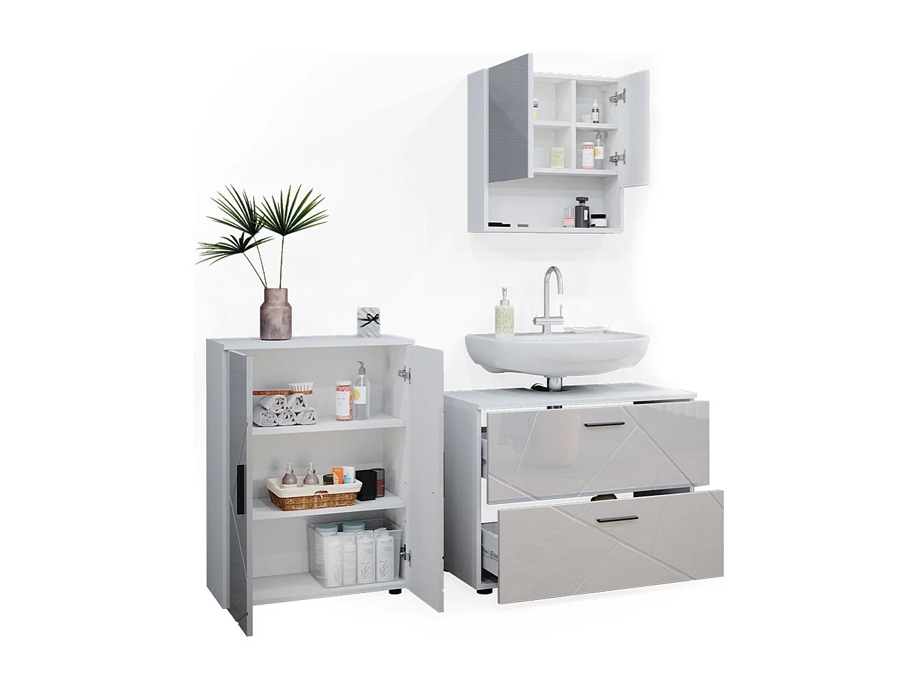 Set mobili bagno bianco lucido 80x41x58 irma