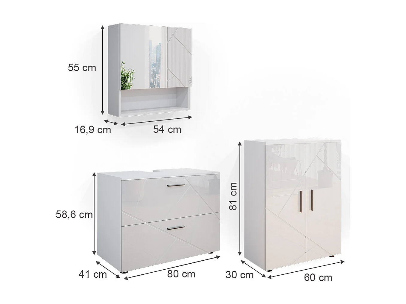 Meubles bain blanc haute brillance 80x41x58 irma