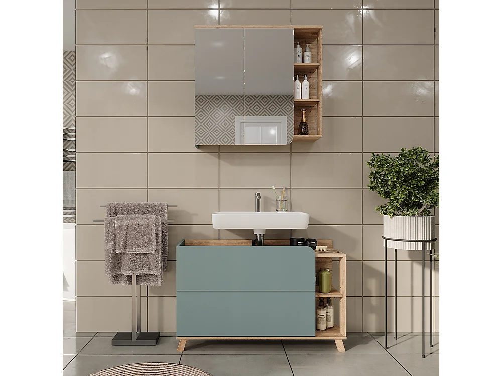 Badkamermeubelset sonoma/blauw 100x35x65 karen