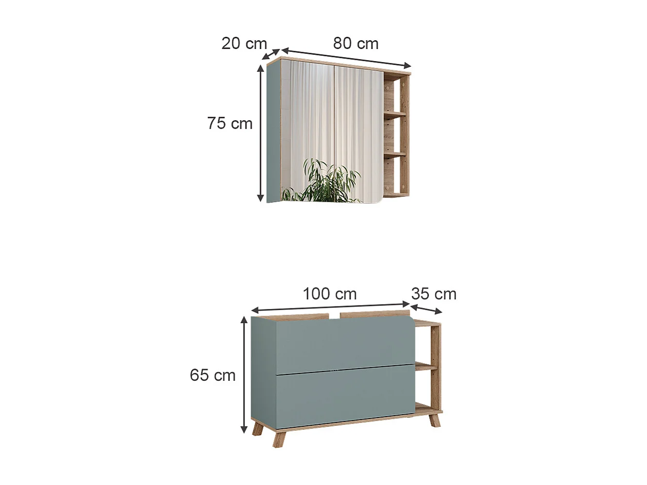 Meubles bain sonoma/bleu 100x35x65 karen