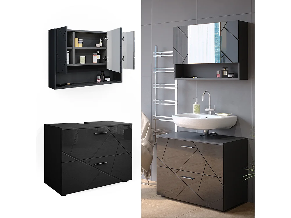Badmöbel-Set anthrazit hochglanz 80x41x58.6 irma