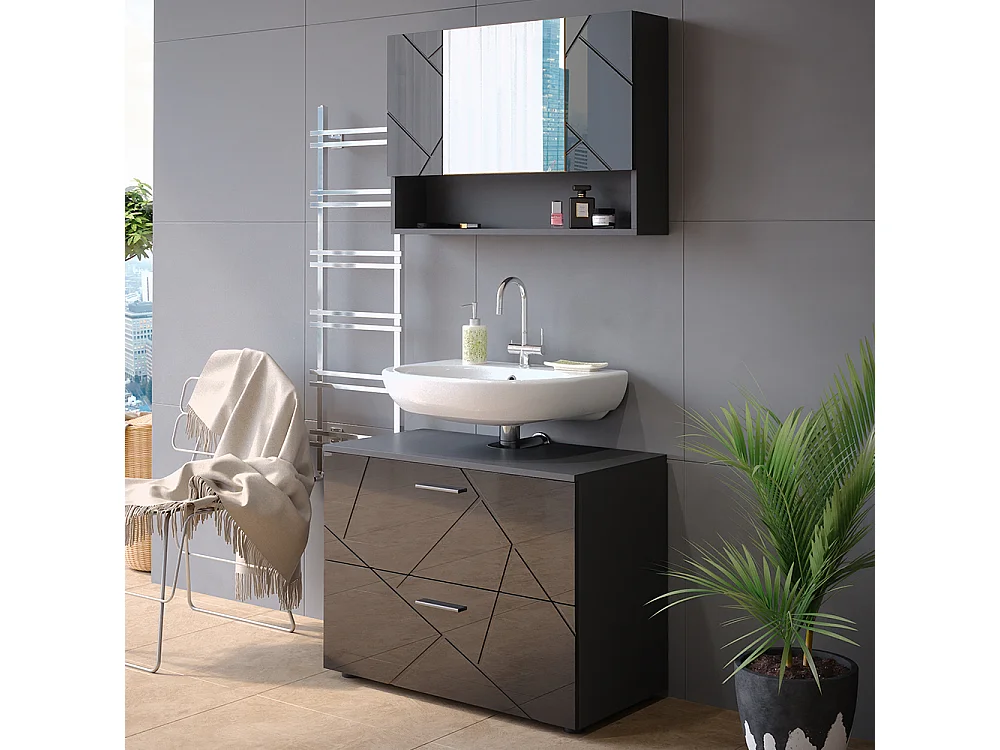 Badmöbel-Set anthrazit hochglanz 80x41x58.6 irma