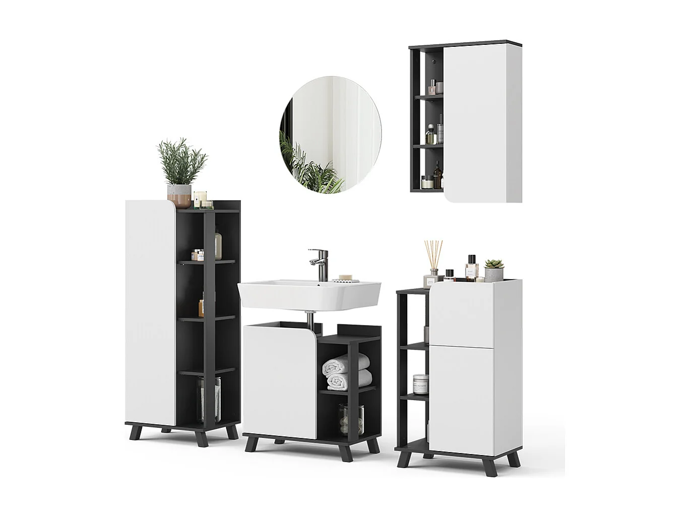 Ensemble de meubles de salle de bains anthracite/blanc 60x35x65 karen