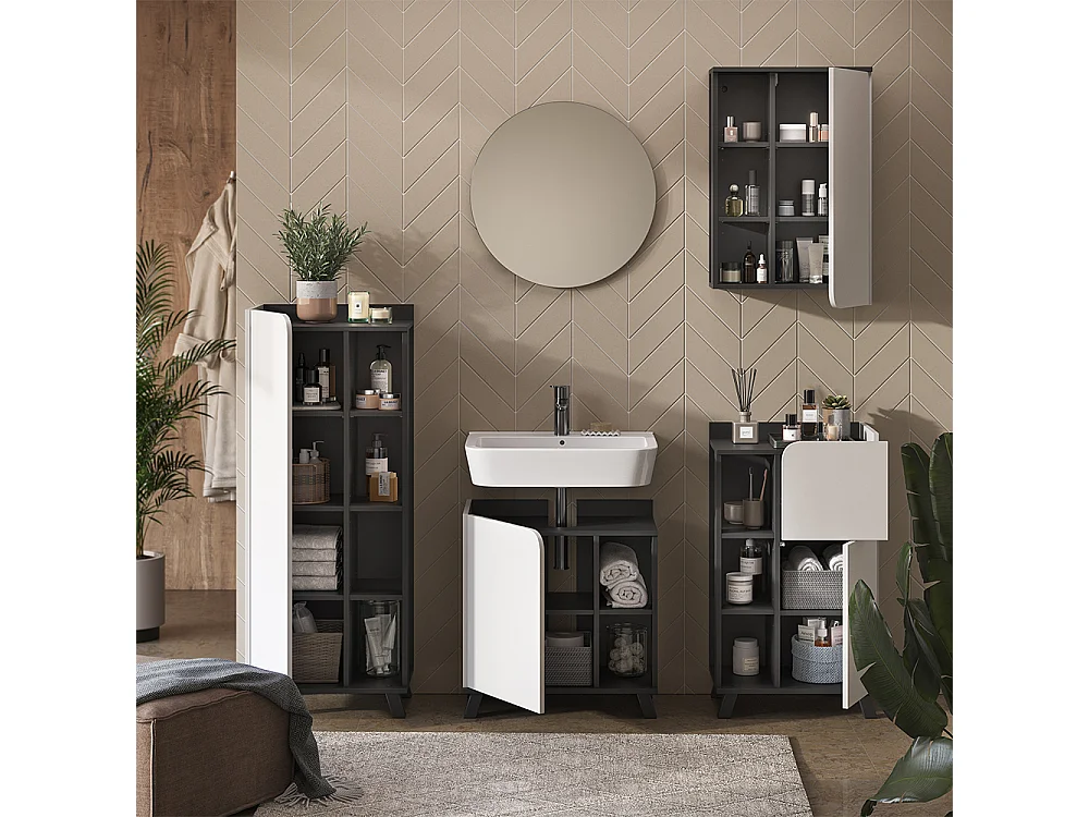 Badeværelsesmøbelsæt antracit/hvid 60x35x65 karen