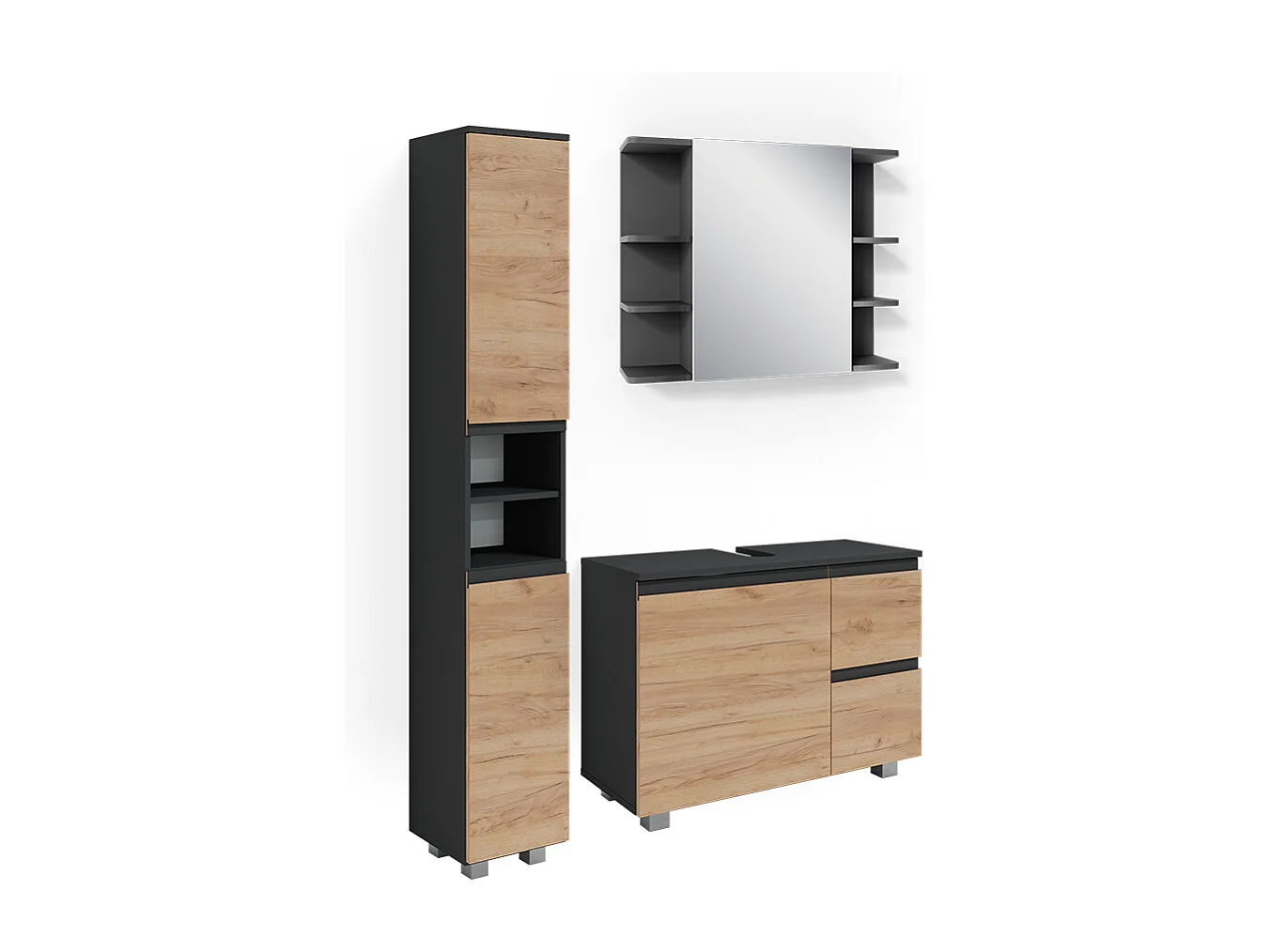 Badmöbel-Set grau 80x33x60 j-shape