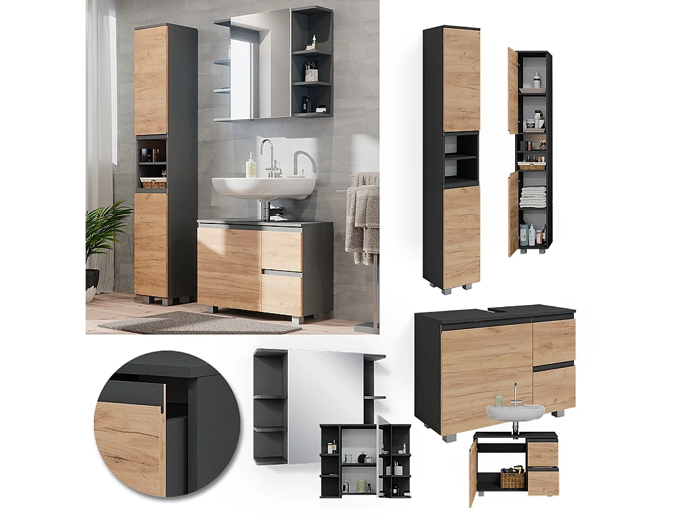 Badmöbel-Set grau 80x33x60 j-shape