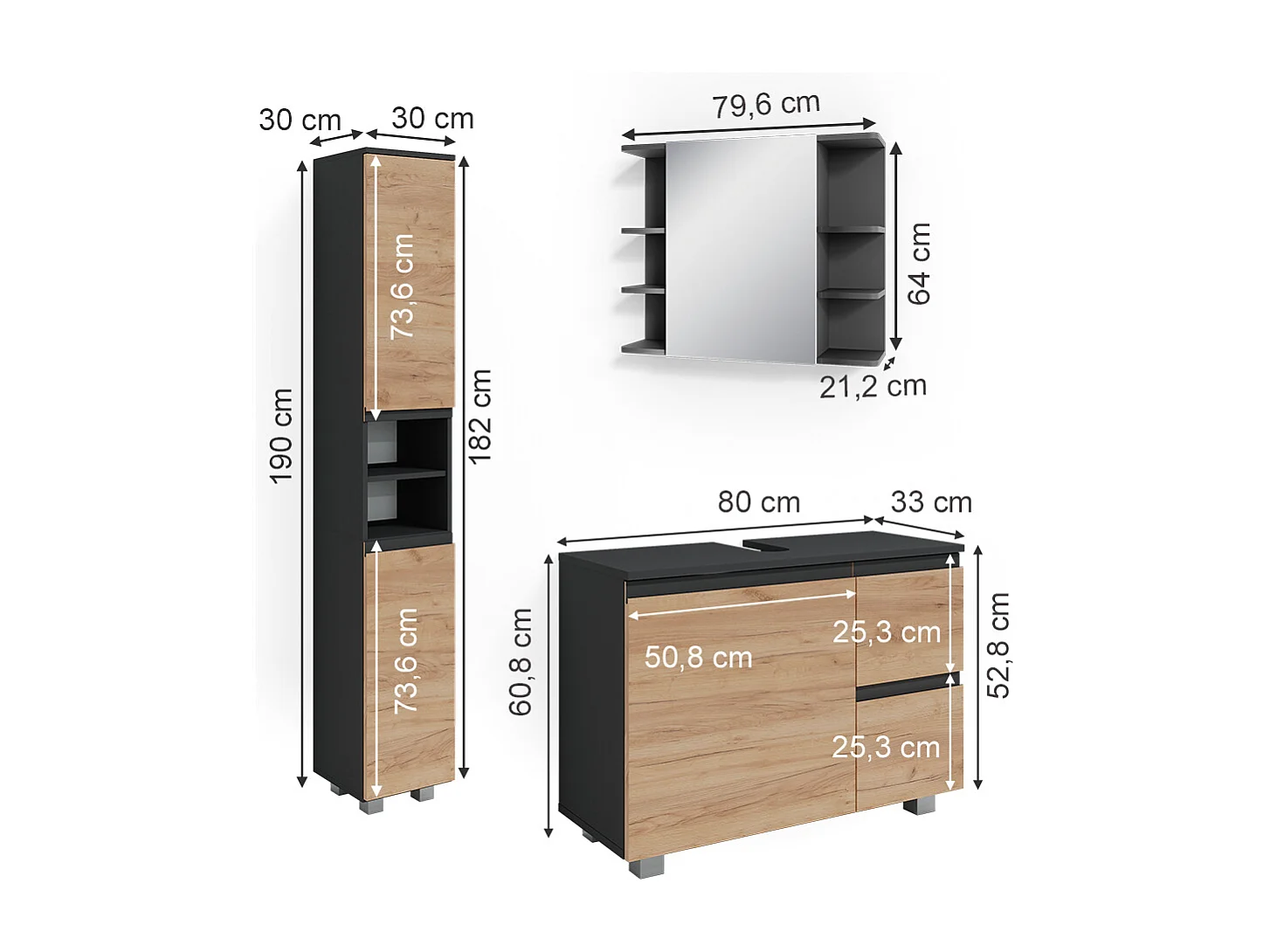 Badmöbel-Set grau 80x33x60 j-shape