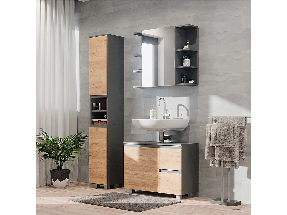 Badmöbel-Set grau 80x33x60 j-shape