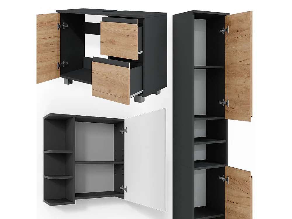 Badmöbel-Set grau 80x33x60 j-shape